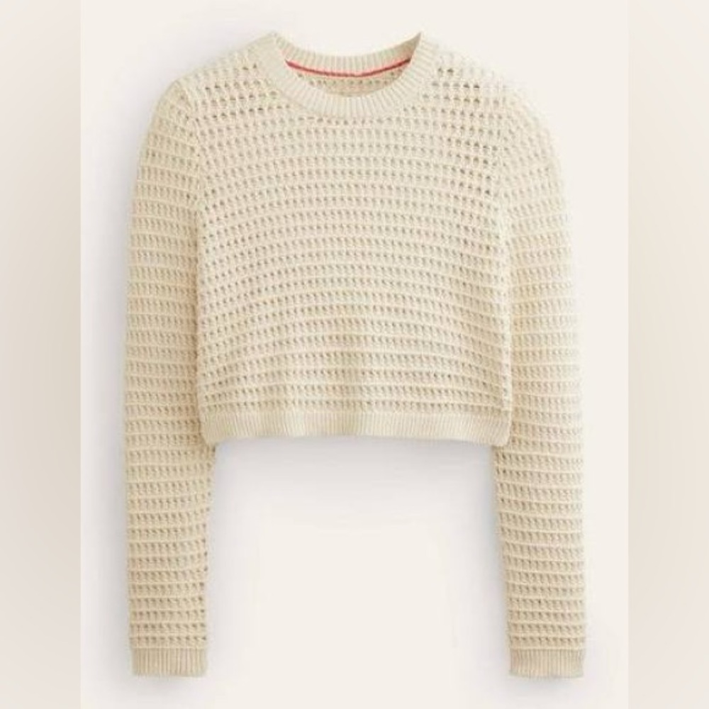 Boden Cream Cropped Crochet Sweater Size L - Like New!